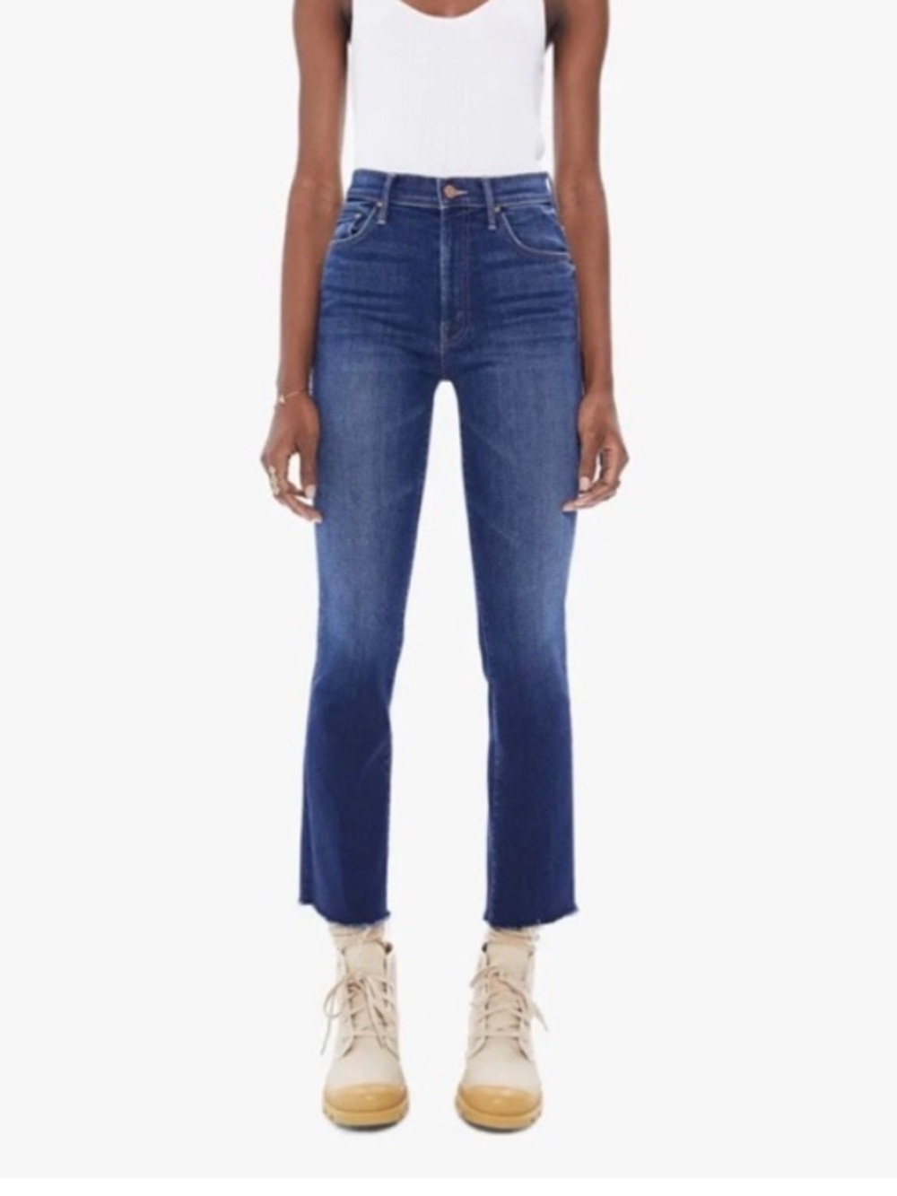 MOTHER The Insider Ankle Fray Jeans Sweet Lime Denim Bootcut Women’s Size 26
